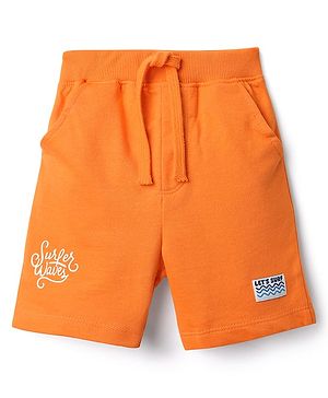 Babyhug Terry Knit Mid Thigh Length Shorts with Text Print - Orange