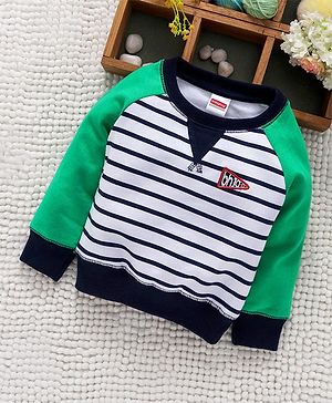 Babyhug Full Sleeves Striped Sweatshirt - Green