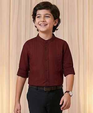 Pine Kids Cotton Woven Full Sleeves Solid Party Shirt - Maroon