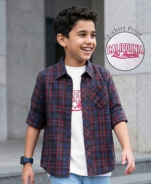 Pine Kids Cotton Woven Full Sleeves Checkered Shirt with Inner Tee - Multicolor