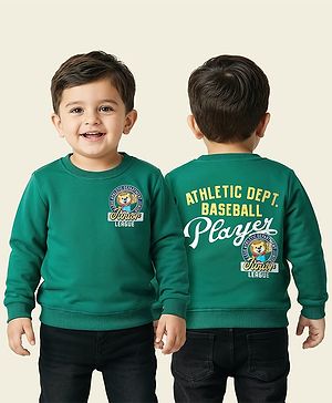 Babyhug Cotton Knit Full Sleeves Sweatshirt with Sporty Graphics - Green