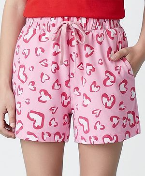 Pine Kids 100% Cotton Mid Thigh Shorts With Hearts Print - Pink