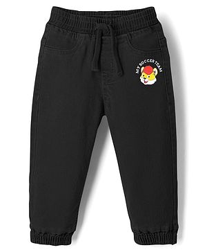 Babyhug Denim Full Length Jogger With Stretch & Animal Print - Black