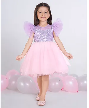 Ministitch Net Woven Sleeveless Frill
                              Detailed Sequin Embellished Dress - Lilac