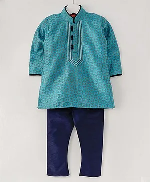 Ethnik's Neu-Ron Full Sleeves Kurta Pyjama - Blue Indigo