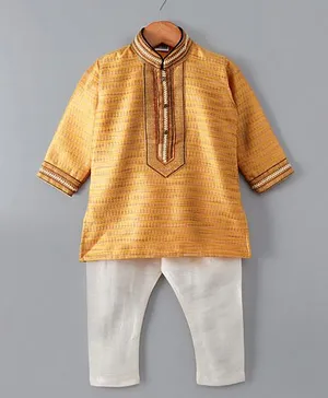 Ethnik's Neu Ron Full Sleeves Kurta & Pajama Set - Golden White