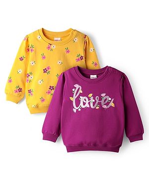 Babyhug Cotton Knit Full Sleeves Sweatshirts With Floral Print Pack of 2 - Fuchsia & Yellow