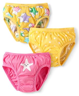 Babyhug 100% Cotton Polka Dots & Star Printed Panties Pack Of 3 - Yellow & Pink
