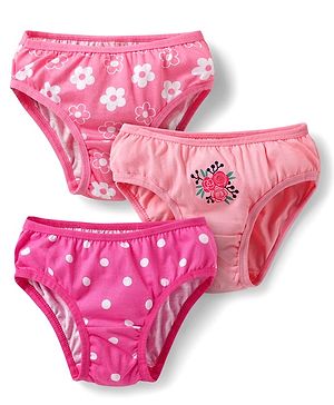 Babyhug 100% Cotton Floral & Polka Dots Printed Panties Pack Of 3 - Pink