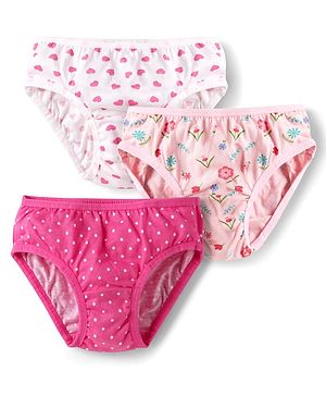 Babyhug 100% Cotton Hearts Polka Dots & Floral Printed Panties Pack Of 3 - Multi Colour