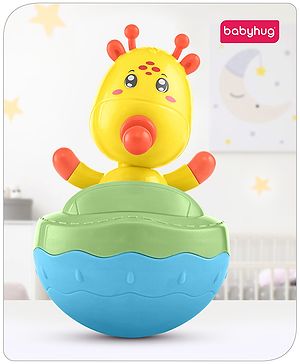 Babyhug Giraffe on Boat Roly Poly Toy |Push and Shake| Attachable Face with Rocking Base|Wobbling Bell Sounds For 6 Months+|  Child Safe Material| Gifting Toy| BIS Certified|Blue