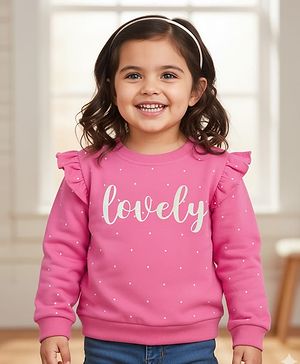 Babyhug Cotton Knit Full Sleeves Sweatshirt With Polka Dot Print - Pink