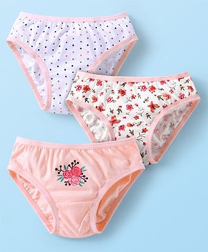 Babyhug 100% Single Jersey Knit Panties With Floral & Polka Dot Print Pack Of 3 - Pink & White