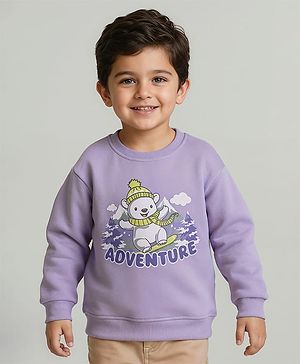 Babyhug Cotton Knit Full Sleeves Sweatshirt with Bear Print - Purple