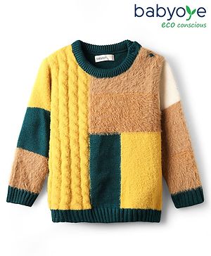 Babyoye Knit Full Sleeves Pullover Sweater with Color Block - Multicolor