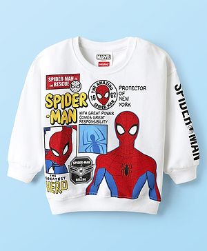 Babyhug Marvel Terry Knit Full Drop Shoulder Sleeves Sweatshirt With Spider-Man Graphics - White