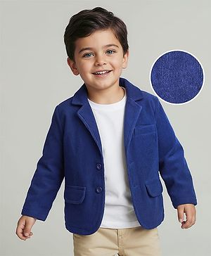 Babyhug Woven Full Sleeves Solid Party Blazer - Navy Blue
