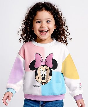 Babyhug Disney Terry Knit Full Drop Shoulder Sleeves Sweatshirt With Minnie Mouse Graphics - Multicolor