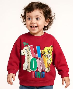 Babyhug Disney Terry Knit Full Drop Shoulder Sleeves Sweatshirt With Lion King Graphics - Maroon