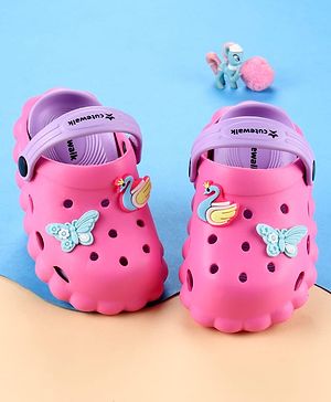 Cute Walk by Babyhug Back Strap Closure Clogs with Butterfly & Peacock Applique - Pink