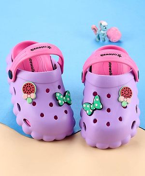Cute Walk by Babyhug Back Strap Closure Clogs with Bow & Floral Applique - Purple