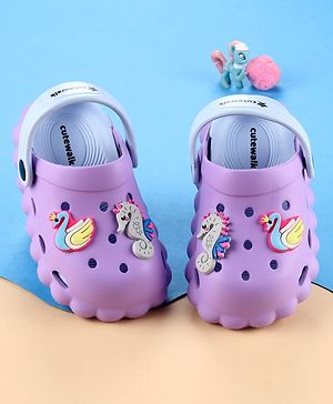 Cute Walk by Babyhug Back Strap Closure Clogs with Duck & Seahorse Applique - Purple