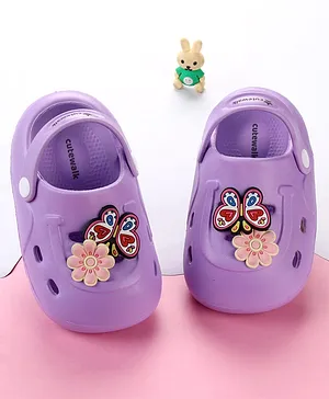 Cute Walk by Babyhug Clogs with Floral &
                      Butterfly Applique & Back Strap - Purple