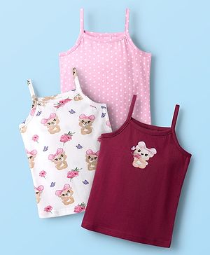 Babyhug 100% Cotton Sleeveless Teddy Bear & Polka Dots Printed Slips Pack Of 3 - Multi Colour