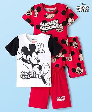 Babyhug Disney Single Jersey Knit Half Sleeves T-Shirts & Shorts Sets With Mickey Mouse Graphic Pack of 2 - Multicolor