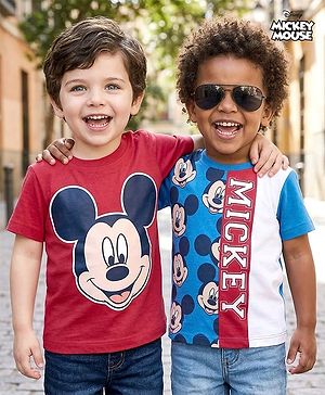 Babyhug Disney 100% Cotton Knit Half Sleeves T-Shirt With Micky Mouse Graphics Pack Of 2 - Multicolour