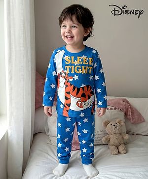Babyhug Disney Single Jersey Knit Full Sleeves Night Suit with Tigger Graphics - Blue