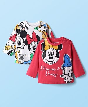 Babyhug Disney Single Jersey Knit Full Sleeves T-Shirts with Minnie & Friends Graphics Pack of 2 - Red & White
