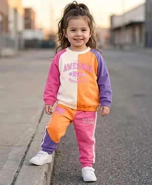 Babyhug Terry Knit Premium Light
                              Gauge Terry Full Raglan Sleeves Top &
                              Bottomwear Set With Text Print -
                              Multicolour