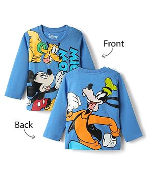 Babyhug Disney Single Jersey Knit Full Sleeves T-Shirts with Front & Back Mickey & Friends Graphics - Blue