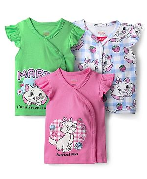 Babyhug Disney Interlock Knit Frill Sleeves Front Open Jhablas With Aristocats Marie Graphics Pack Of 3 - Pink Light Blue & Green