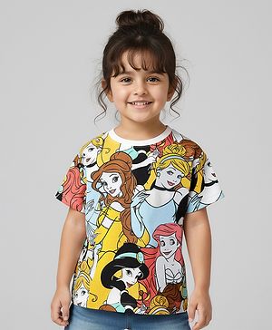 Babyhug Disney Single Jersey Knit Half Sleeves T-Shirt with Disney Princess Graphics - Multicolor