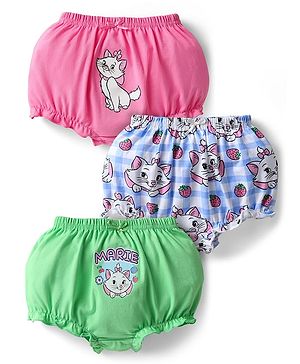 Babyhug Disney Interlock Knit Bloomers With Aristocats Marie Graphics Pack Of 3 - Pink Light Green & Blue