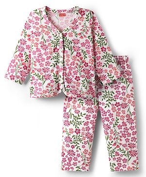 Babyhug Single Jersey Knit Full Sleeves Co-ords Top & Leggings Set with Floral Print - Pink
