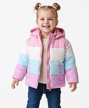 Bonfino Woven Full Raglan Sleeves Padded Hooded Jackets With Colour Block Design - Pink