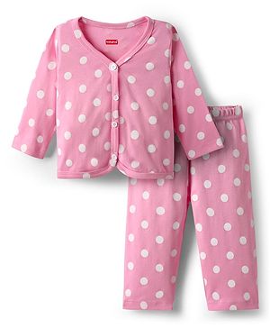 Babyhug Single Jersey Knit Full Sleeves Co-ords Top & Leggings Set with Polka Dot Print - Pink