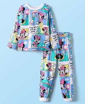 Babyhug Disney 100% Cotton Full Sleeves Co-Ord Night Suit With Minnie Mouse Print - Multi Colour
