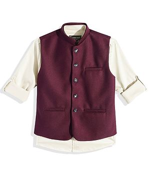 Charchit Cotton Blend Woven Full Sleeves Solid Shirt With Textured Nehru Jacket - Violet
