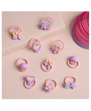 Kicks & Crawl Set Of 10 Floral & Heart Designed Rubber Bands - Multi Colour