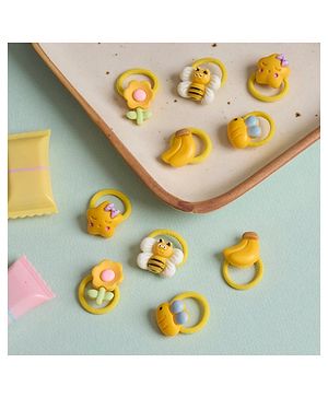 Kicks & Crawl Set Of 5 Banana & Floral Designed Hair Rubber Bands - Multi Colour