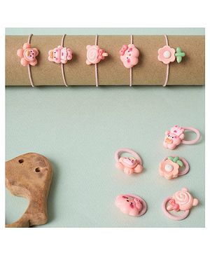 Kicks & Crawl Set Of 10 Candy & Floral Applique Detailed Rubber Bands - Multi Colour