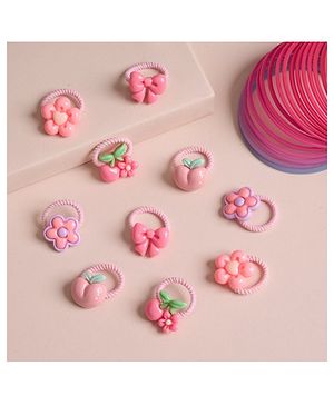 Kicks & Crawl Set Of 10 Bow & Floral Applique Detailed Rubber Bands - Multi Colour