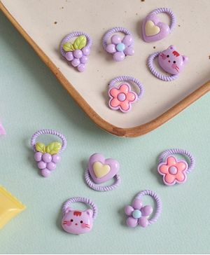 Kicks & Crawl Set Of 10 Heart & Floral Applique Detailed Rubber Bands - Multi Colour