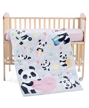 Babyhug Cotton Quilt Panda Print - Grey | Soft and Comfortable| Breathable Fabric| New Born Gifting Option| Light Weight and Foldable| Travel Friendly| Machine Washable