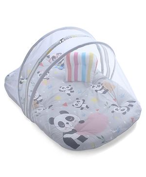 Babyhug Cotton Mosquito Net With Mattress Panda Print - Grey| Soft and Comfortable| Easy Access| Foldable & Travel Friendly| New Born Gifting Option| Use on Floor Cribs Cots or Cradle