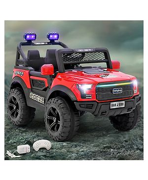 Babyhug 4x4 Battery Operated Ride on Jeep with Music & LED Lights - Red| Rechargeable Battery| Openable Doors| Built-in Music & AUX| Remote Control| Easy to Assemble|Forward & Reverse Babyhug 4x4 Battery Operated Ride on Jeep with Music & LED Lights - Red| Rechargeable Battery| Openable Doors| Built-in Music & AUX| Remote Control| Easy to Assemble|Forward & Reverse